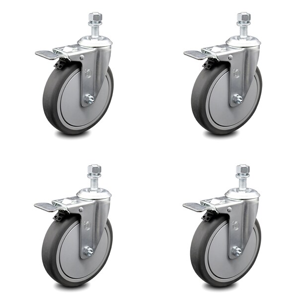 6 Inch Thermoplastic Rubber Swivel 10mm Stem Caster Set Total Lock Brake SCC
